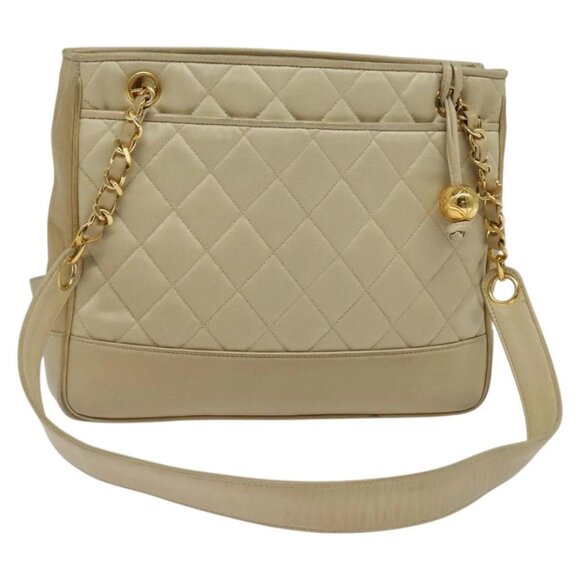 CHANEL Matelasse Chain Shoulder Bag Satin Beige Gold - Picture 1 of 16